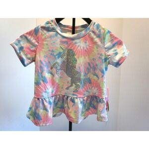 Young Hearts Girls TieDye Unicorn Peplum Swim Top Rash Guard UPF 50+ PinkBlue 10